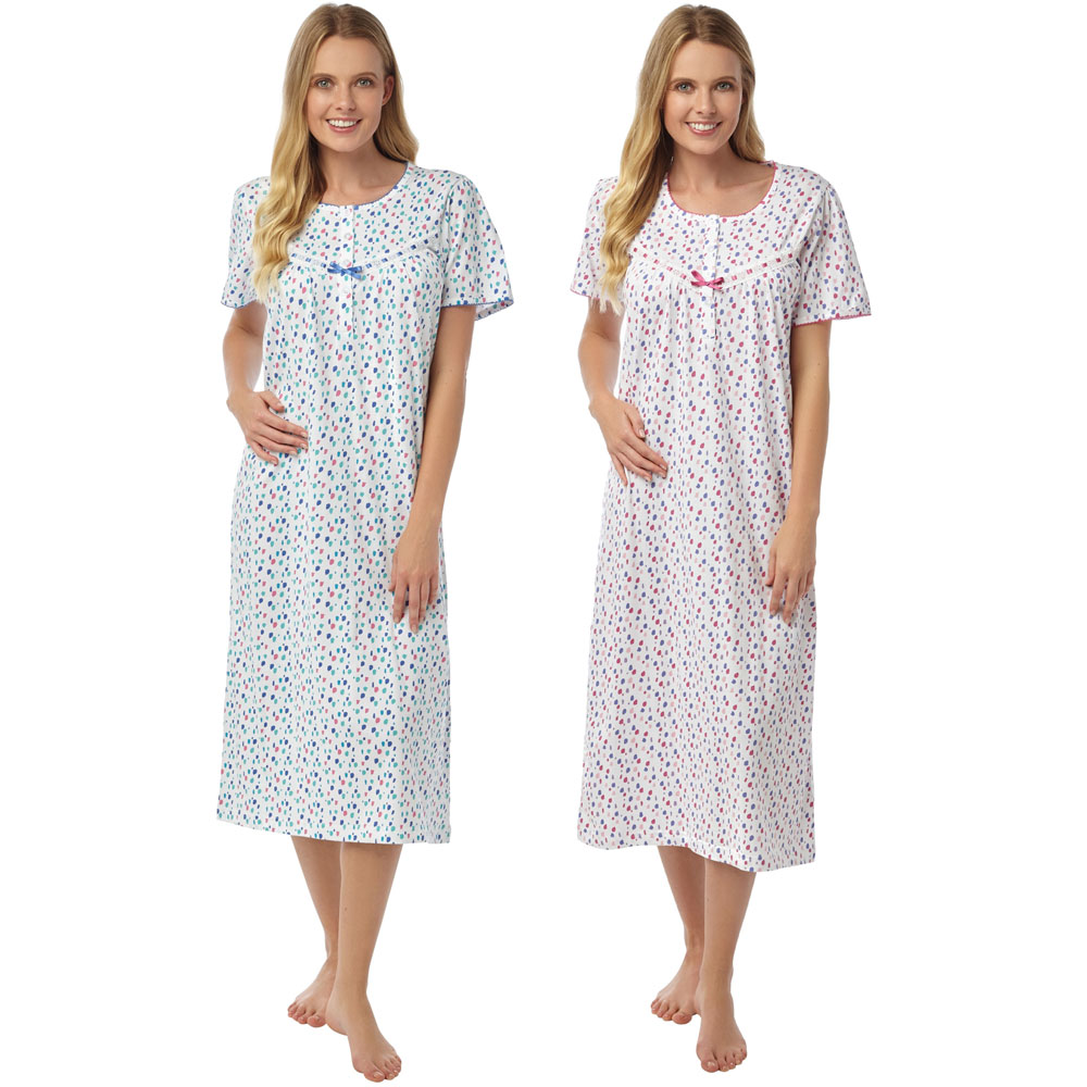 Cotton Short Sleeve Nightdress With Abstract Spot Pattern - kazco.co.uk